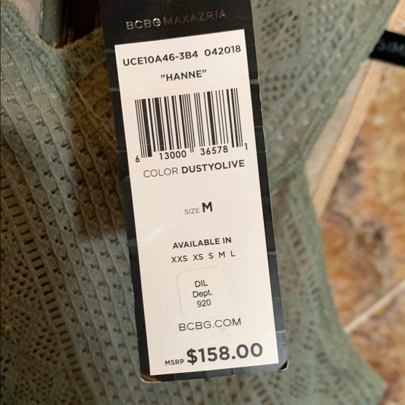 Women's NEW BCBG MAXAZRIA HANNE GEOMETRIC LACE PEPLUM TOP Dusty Olive Medium - Picture 3 of 14